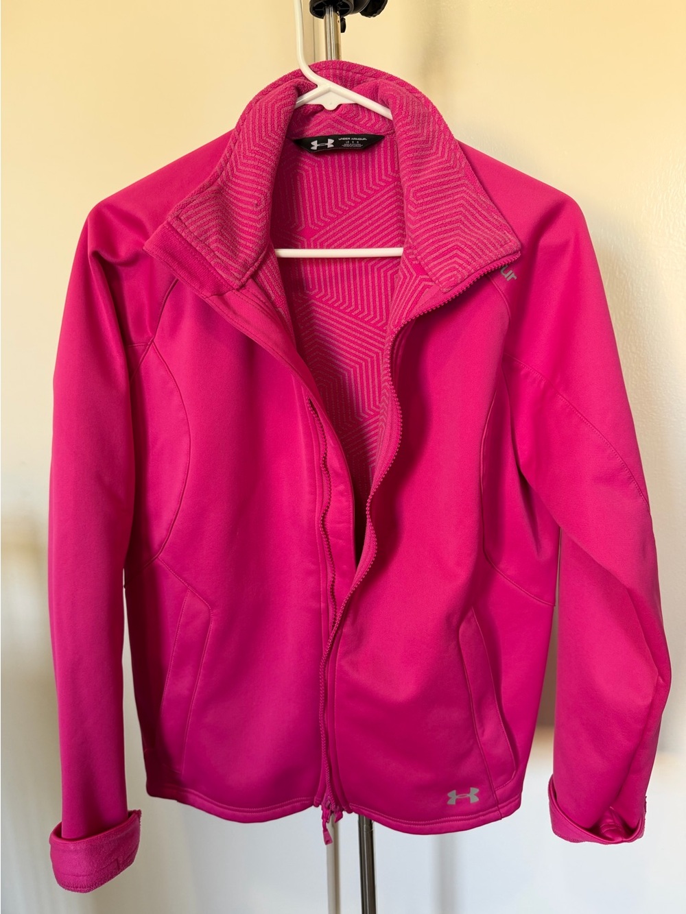 Under Armour Hot Pink Wind Breaker Fleece Lined Zip Up Jacket Size Large